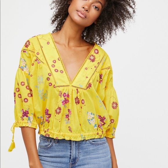 Free People Cotton Worlds Away Peasant Top - Picture 1 of 9